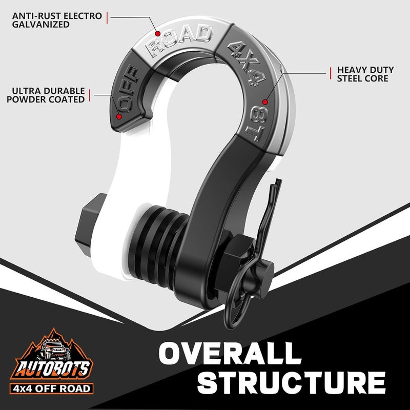 AUTOBOTS Tigertooth D Ring Shackles 45,000lb Break Strength, 3/4”Shackle D Rings Heavy Duty with 7/8 Pin for Tow Strap Winch Offroad Vehicle Recovery Accessories White - Image 4